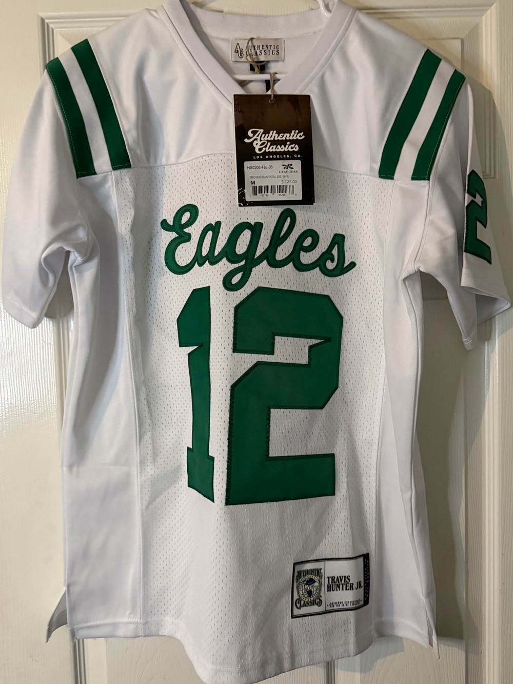 Travis Hunter high school football Men's Eagles White & Green Jersey - Size M